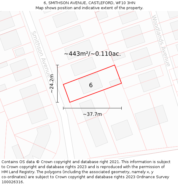 6, SMITHSON AVENUE, CASTLEFORD, WF10 3HN: Plot and title map