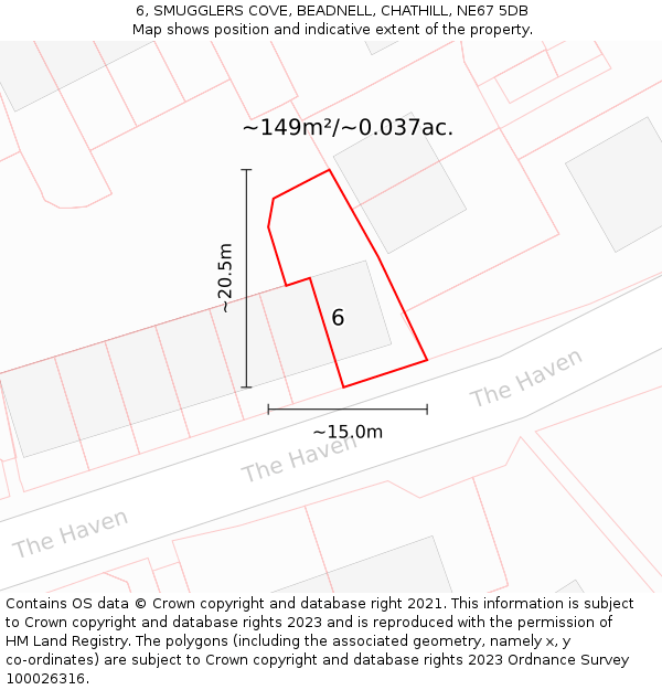 6, SMUGGLERS COVE, BEADNELL, CHATHILL, NE67 5DB: Plot and title map