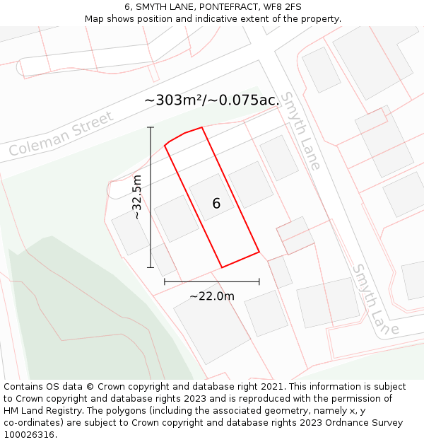 6, SMYTH LANE, PONTEFRACT, WF8 2FS: Plot and title map