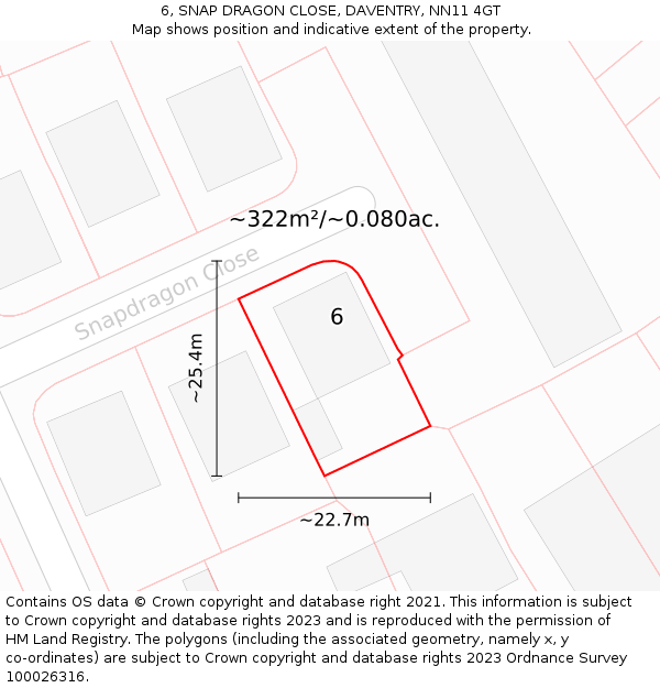 6, SNAP DRAGON CLOSE, DAVENTRY, NN11 4GT: Plot and title map