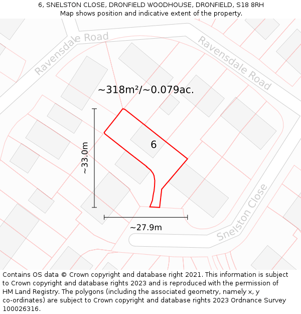6, SNELSTON CLOSE, DRONFIELD WOODHOUSE, DRONFIELD, S18 8RH: Plot and title map