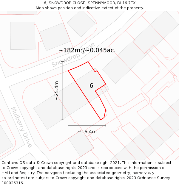 6, SNOWDROP CLOSE, SPENNYMOOR, DL16 7EX: Plot and title map