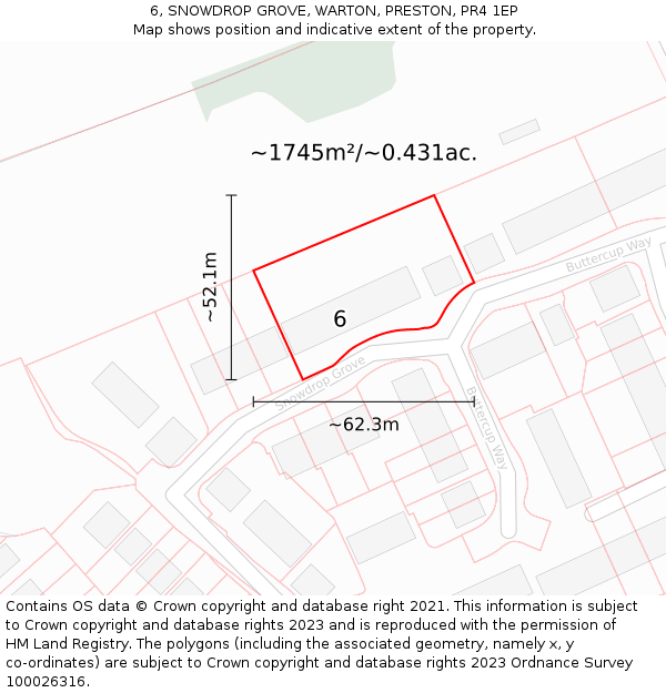 6, SNOWDROP GROVE, WARTON, PRESTON, PR4 1EP: Plot and title map