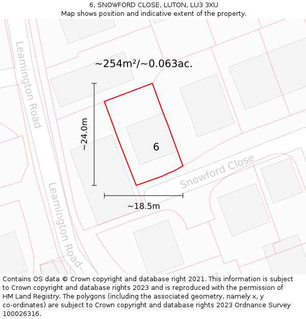 6, SNOWFORD CLOSE, LUTON, LU3 3XU: Plot and title map