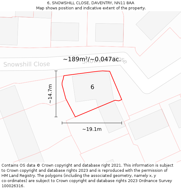 6, SNOWSHILL CLOSE, DAVENTRY, NN11 8AA: Plot and title map