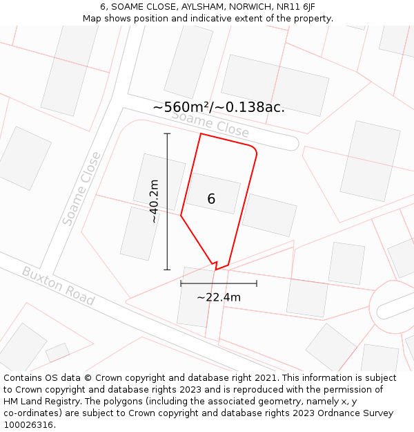 6, SOAME CLOSE, AYLSHAM, NORWICH, NR11 6JF: Plot and title map