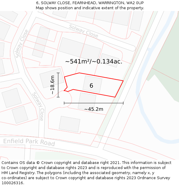 6, SOLWAY CLOSE, FEARNHEAD, WARRINGTON, WA2 0UP: Plot and title map
