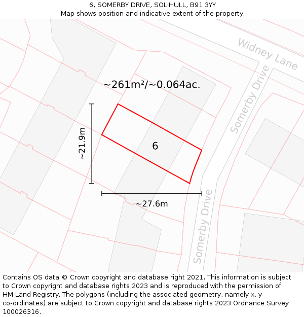 6, SOMERBY DRIVE, SOLIHULL, B91 3YY: Plot and title map