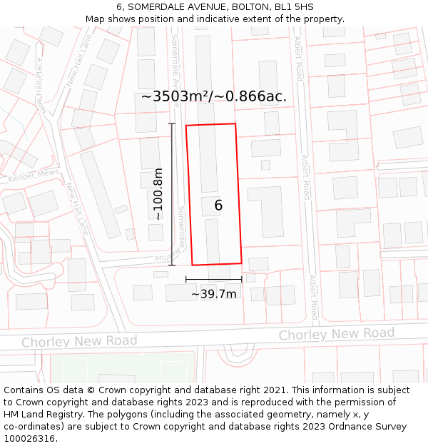 6, SOMERDALE AVENUE, BOLTON, BL1 5HS: Plot and title map
