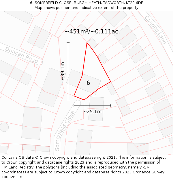 6, SOMERFIELD CLOSE, BURGH HEATH, TADWORTH, KT20 6DB: Plot and title map