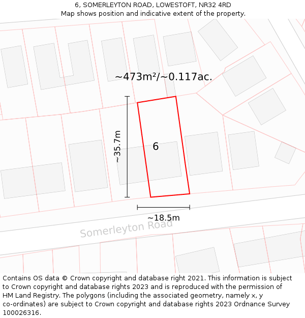 6, SOMERLEYTON ROAD, LOWESTOFT, NR32 4RD: Plot and title map