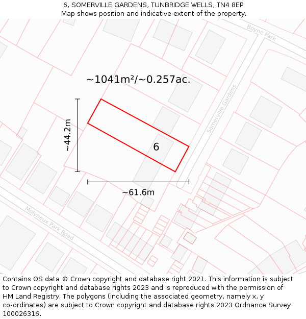 6, SOMERVILLE GARDENS, TUNBRIDGE WELLS, TN4 8EP: Plot and title map