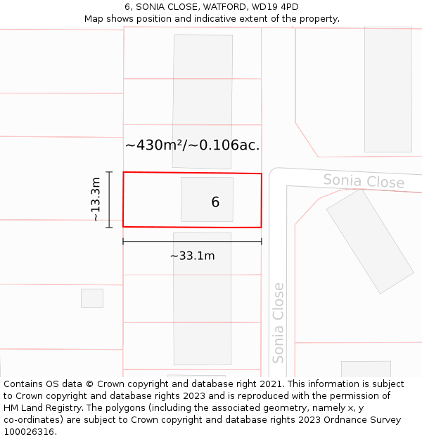 6, SONIA CLOSE, WATFORD, WD19 4PD: Plot and title map