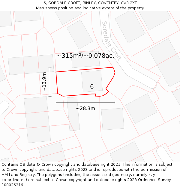 6, SORDALE CROFT, BINLEY, COVENTRY, CV3 2XT: Plot and title map