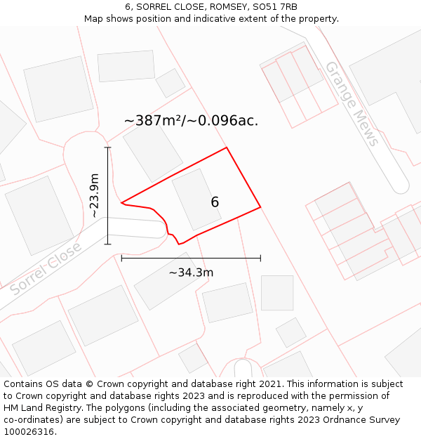 6, SORREL CLOSE, ROMSEY, SO51 7RB: Plot and title map