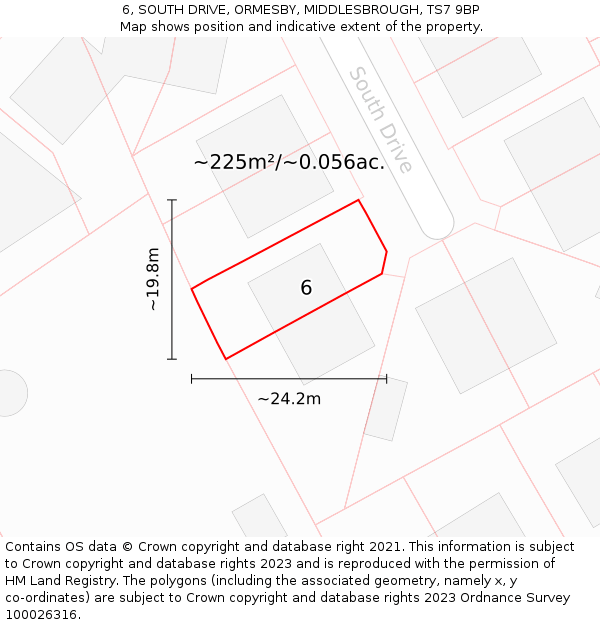 6, SOUTH DRIVE, ORMESBY, MIDDLESBROUGH, TS7 9BP: Plot and title map