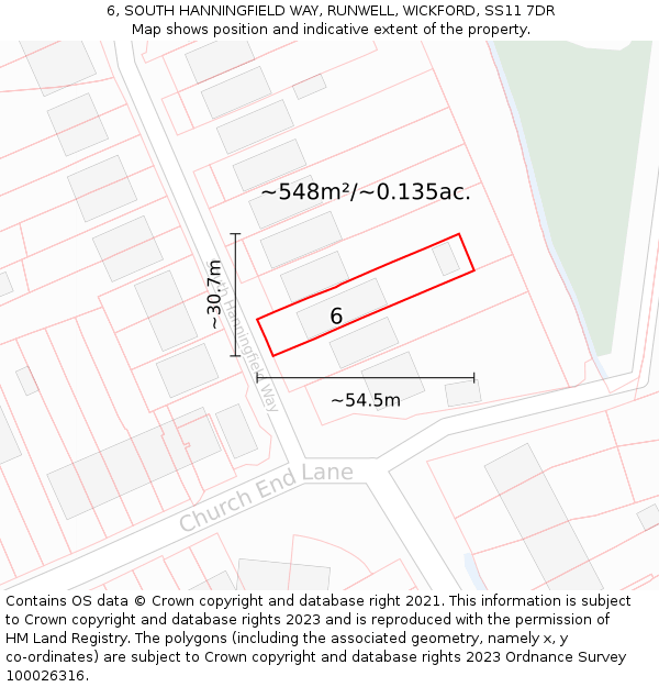 6, SOUTH HANNINGFIELD WAY, RUNWELL, WICKFORD, SS11 7DR: Plot and title map