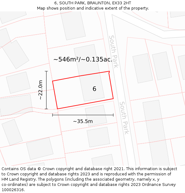 6, SOUTH PARK, BRAUNTON, EX33 2HT: Plot and title map