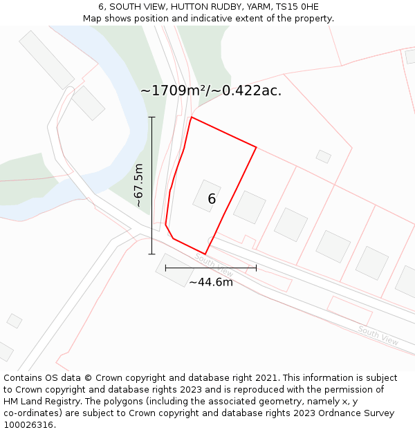 6, SOUTH VIEW, HUTTON RUDBY, YARM, TS15 0HE: Plot and title map