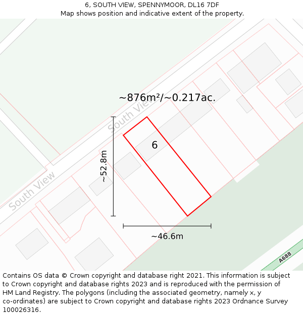 6, SOUTH VIEW, SPENNYMOOR, DL16 7DF: Plot and title map