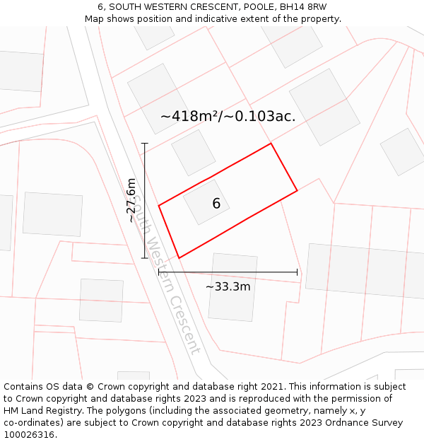 6, SOUTH WESTERN CRESCENT, POOLE, BH14 8RW: Plot and title map