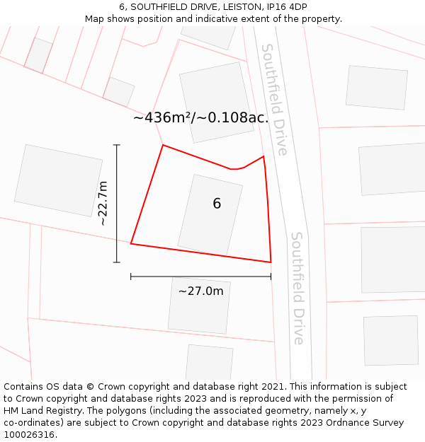 6, SOUTHFIELD DRIVE, LEISTON, IP16 4DP: Plot and title map