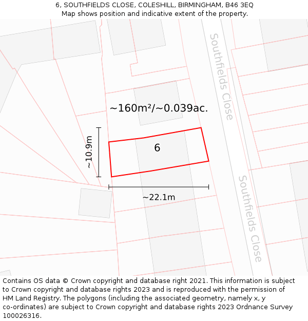 6, SOUTHFIELDS CLOSE, COLESHILL, BIRMINGHAM, B46 3EQ: Plot and title map