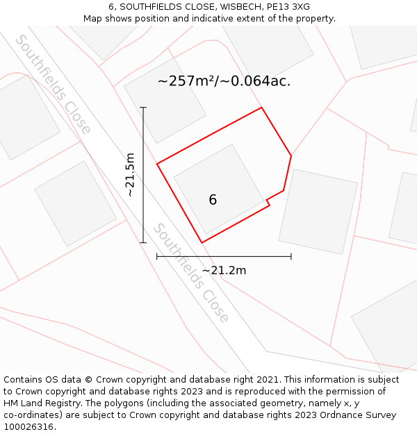 6, SOUTHFIELDS CLOSE, WISBECH, PE13 3XG: Plot and title map