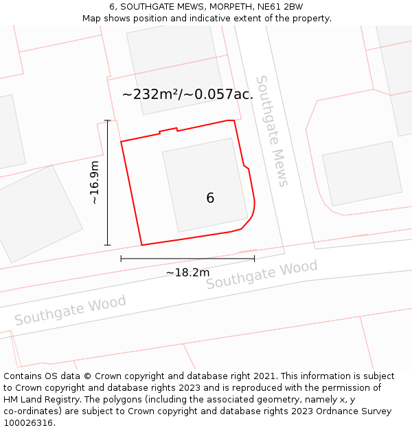 6, SOUTHGATE MEWS, MORPETH, NE61 2BW: Plot and title map