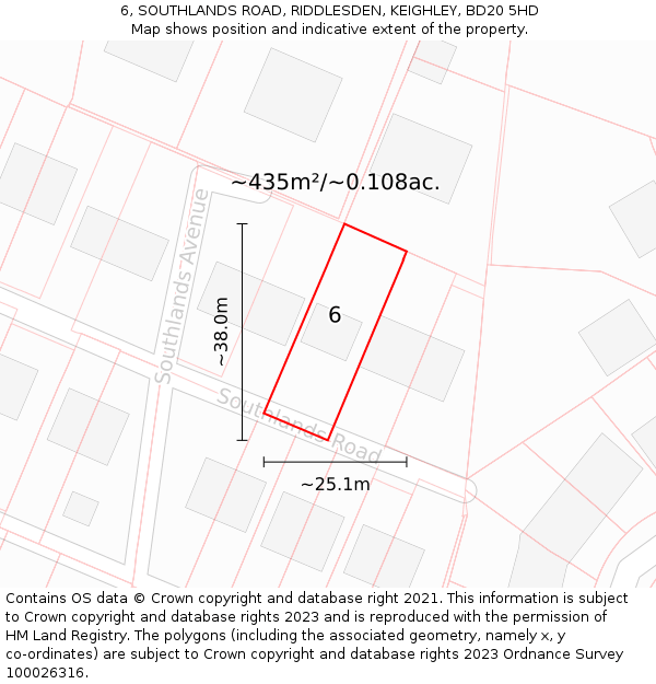 6, SOUTHLANDS ROAD, RIDDLESDEN, KEIGHLEY, BD20 5HD: Plot and title map