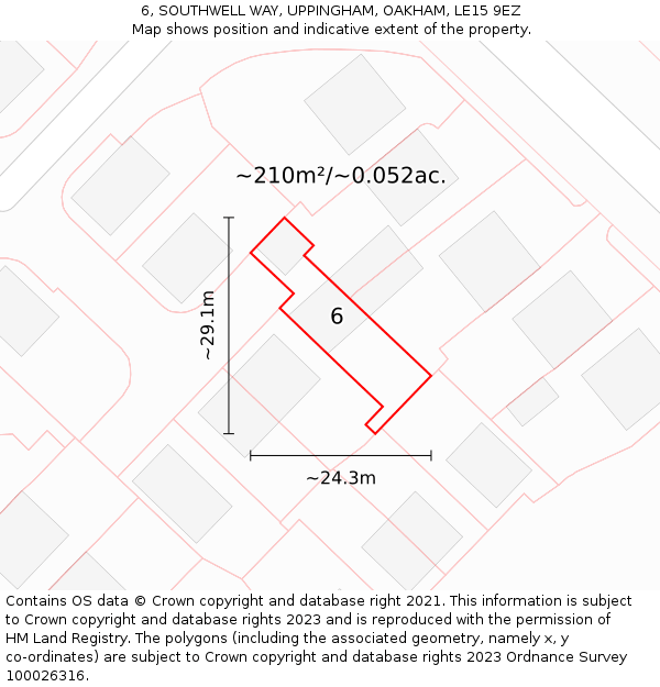 6, SOUTHWELL WAY, UPPINGHAM, OAKHAM, LE15 9EZ: Plot and title map