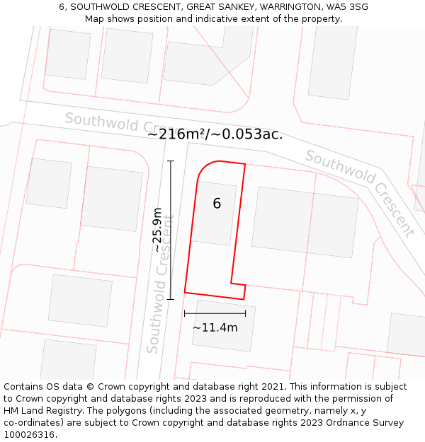6, SOUTHWOLD CRESCENT, GREAT SANKEY, WARRINGTON, WA5 3SG: Plot and title map