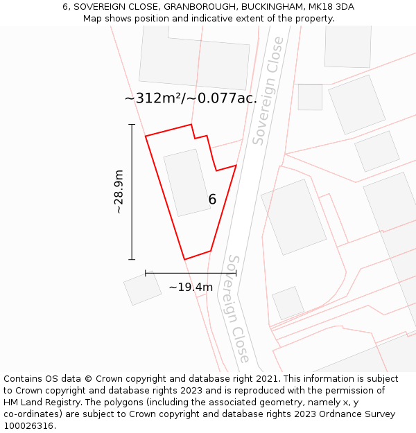 6, SOVEREIGN CLOSE, GRANBOROUGH, BUCKINGHAM, MK18 3DA: Plot and title map