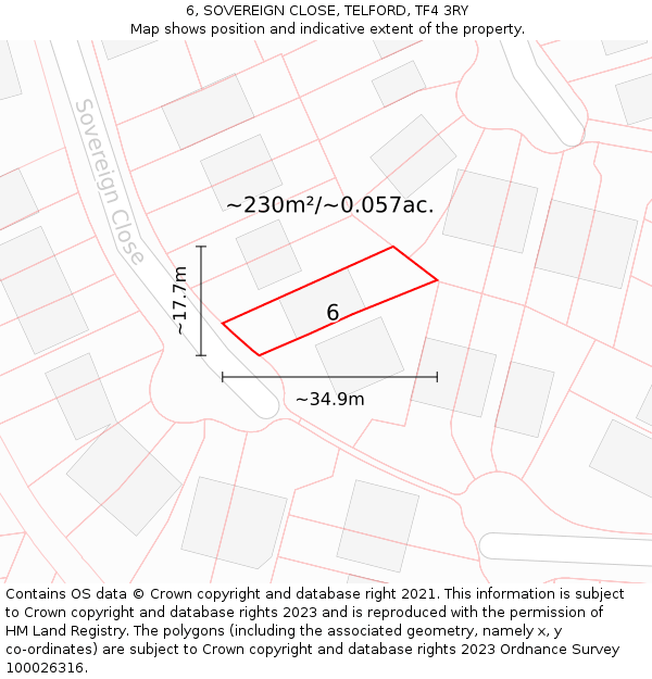 6, SOVEREIGN CLOSE, TELFORD, TF4 3RY: Plot and title map
