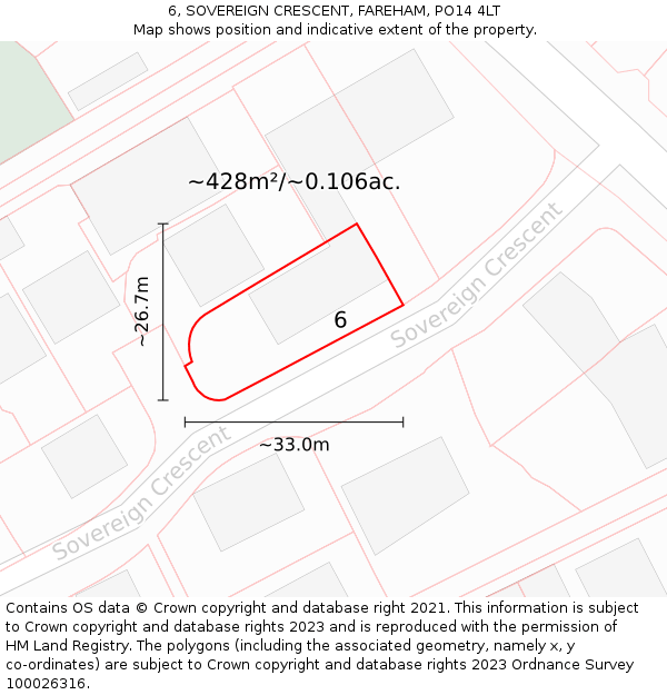 6, SOVEREIGN CRESCENT, FAREHAM, PO14 4LT: Plot and title map