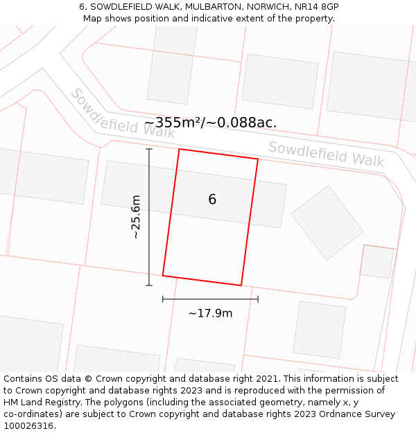 6, SOWDLEFIELD WALK, MULBARTON, NORWICH, NR14 8GP: Plot and title map