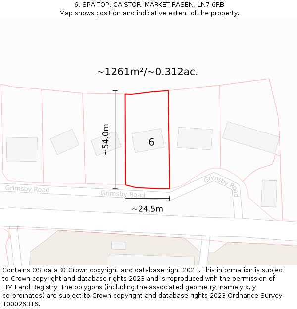 6, SPA TOP, CAISTOR, MARKET RASEN, LN7 6RB: Plot and title map