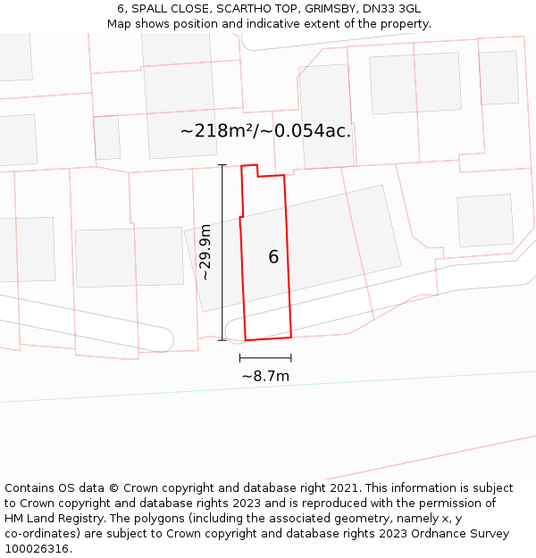 6, SPALL CLOSE, SCARTHO TOP, GRIMSBY, DN33 3GL: Plot and title map