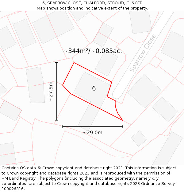 6, SPARROW CLOSE, CHALFORD, STROUD, GL6 8FP: Plot and title map