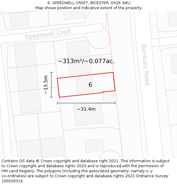 6, SPEEDWELL CROFT, BICESTER, OX26 3WU: Plot and title map