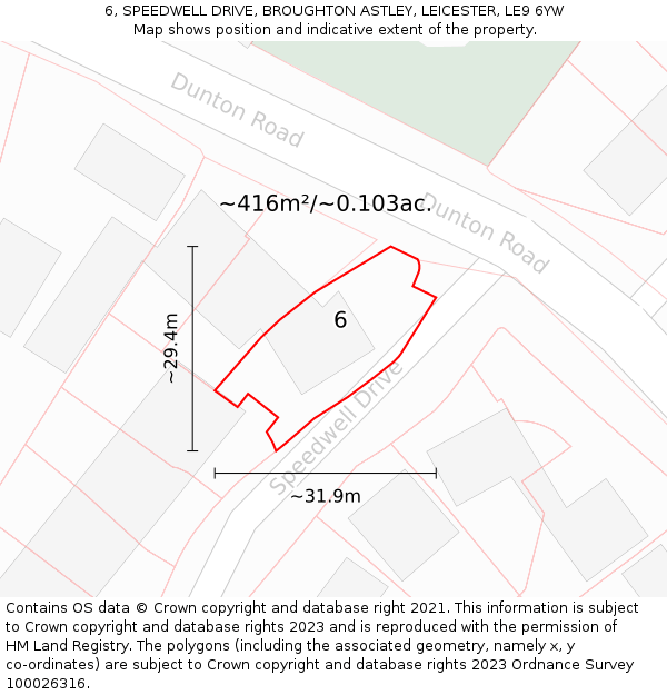 6, SPEEDWELL DRIVE, BROUGHTON ASTLEY, LEICESTER, LE9 6YW: Plot and title map