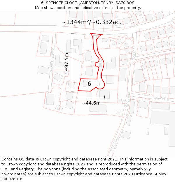 6, SPENCER CLOSE, JAMESTON, TENBY, SA70 8QS: Plot and title map