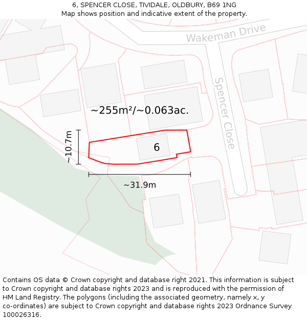 6, SPENCER CLOSE, TIVIDALE, OLDBURY, B69 1NG: Plot and title map