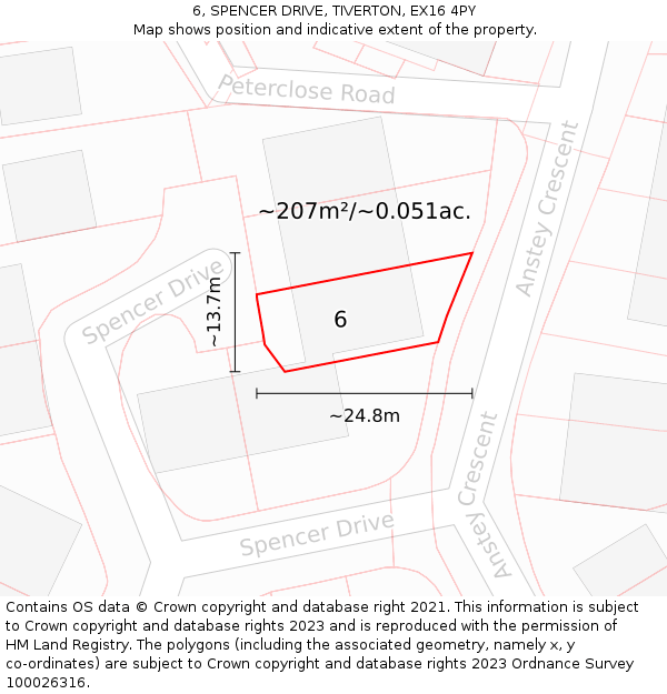 6, SPENCER DRIVE, TIVERTON, EX16 4PY: Plot and title map
