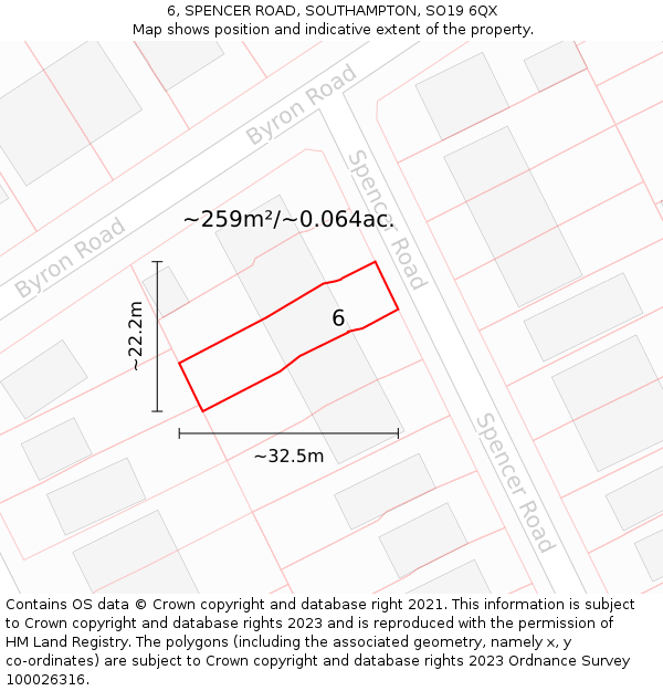 6, SPENCER ROAD, SOUTHAMPTON, SO19 6QX: Plot and title map