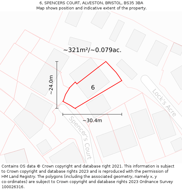 6, SPENCERS COURT, ALVESTON, BRISTOL, BS35 3BA: Plot and title map