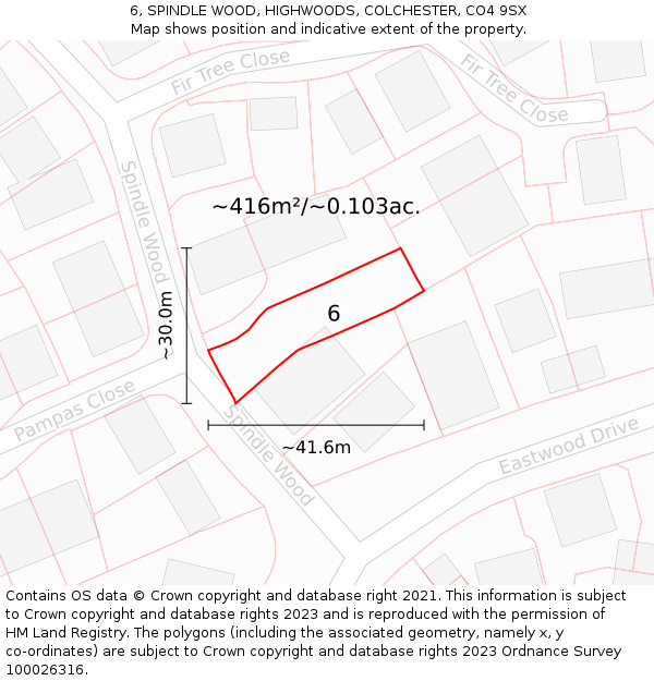 6, SPINDLE WOOD, HIGHWOODS, COLCHESTER, CO4 9SX: Plot and title map