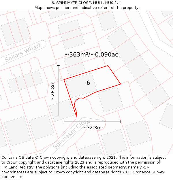 6, SPINNAKER CLOSE, HULL, HU9 1UL: Plot and title map