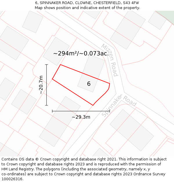 6, SPINNAKER ROAD, CLOWNE, CHESTERFIELD, S43 4FW: Plot and title map