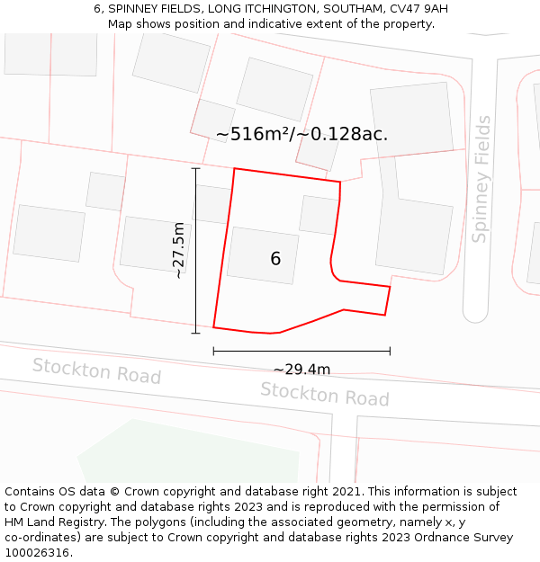 6, SPINNEY FIELDS, LONG ITCHINGTON, SOUTHAM, CV47 9AH: Plot and title map